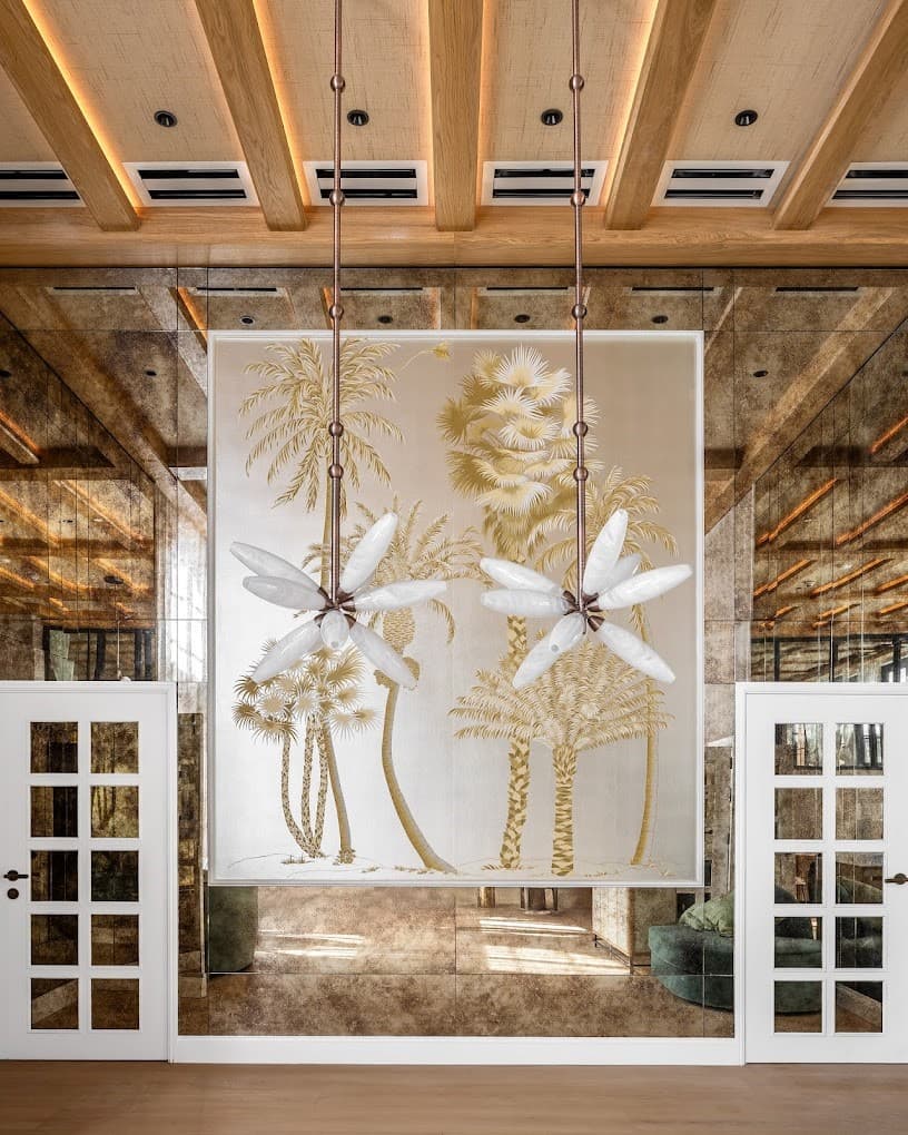 Palmhouse Hotel Florida lobby with bespoke Lights of Vienna lighting, designed by Muza Lab